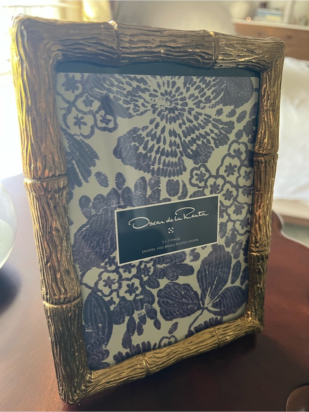 Oscar de la Renta Enamel & Brass Plated Bamboo Picture Frame 5x7 - Picture 4 of 4
